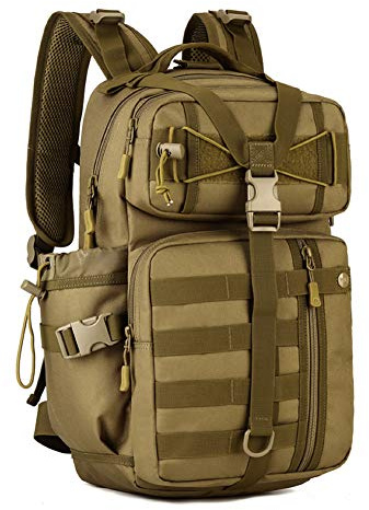 HUNTVP Tactical Backpack 25L Molle Military Backpacks Army Assault Pack Rucksack Laptop Daypack for Men Women Motorcycle Hiking Trekking Camping Hunting (25L-Brown)