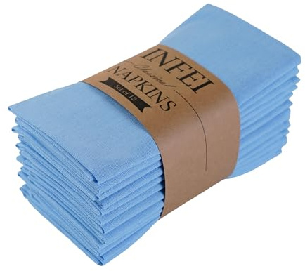 INFEI Solid Color Linen Blended Thin Dinner Cloth Napkins - Set of 12 (40 x 40 cm) - for Events & Home Use (Sky Blue)