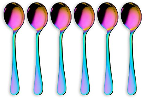 Renohef Rainbow Kaffeelöffel, Edelstahl-Titan-bunter überzogener Minilöffel, Eiscreme-Löffel, Nachtisch-Teelöffel-Frucht-Schaufel-buntes Besteck-Hochzeits-Tischgeschirr-Eßbesteck, Satz von 6