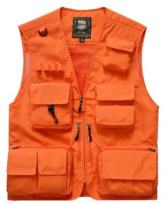 Spanye Outdoor Vest Hunting Tactical Travel Fishing Breathable Vest Orange Utility Jacket with 16 Pocket (02 Orange 2XL)