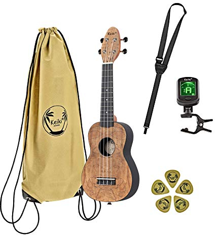 Ortega Guitars Sopran Ukulele Linkshänder – Akustisch – Keiki K3 Series – Inklusive Zubehör – Gestockter Ahorn, ABS, Natur (K3-SPM-L)