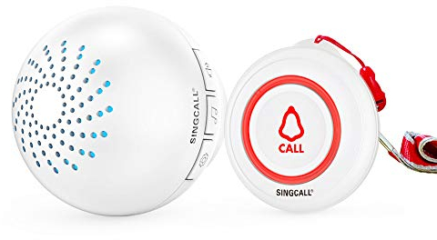 SINGCALL Wireless Caregiver Pager Smart Call System 1 SOS Call Buttons/Transmitters 1 Receivers Nurse Calling Alert Patient Help System for Home/Personal Attention Pager 500+Feet Plugin Receiver