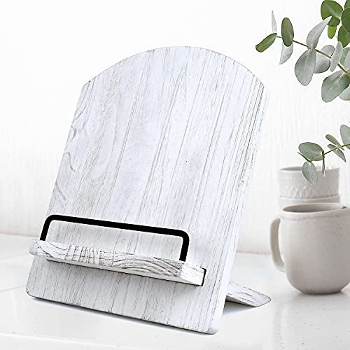 White Farmhouse Cookbook Stand: Wood Recipe Holder for Kitchen Counter