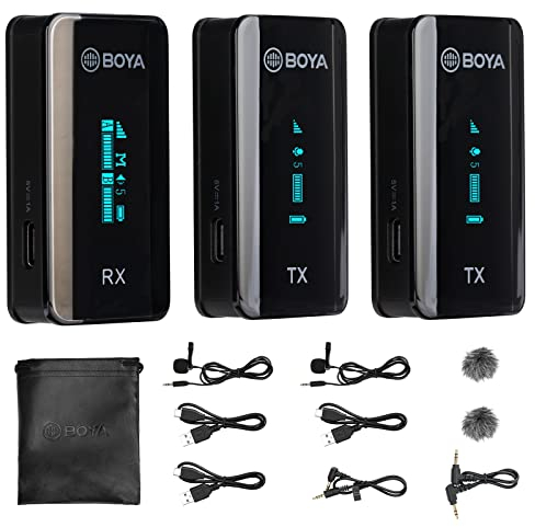 Wireless Lavalier Microphone System BOYA BY-XM6 S2 2.4Ghz Wireless Transmitter&Receiver Compatible with DSLR Cameras Camcorders iPhone Android Tablets