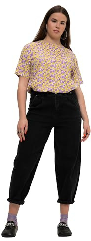 Studio Untold Femme Grandes Tailles Jean Ballon à Coupe Large, Denim Stretch. 5 Poches et Taille élastique Noir 52 810821100-50