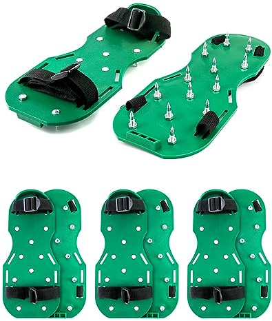 QWORK Zapatos con pinchos, 4 pares de zapatos aireadores de césped con picos cortos de 2 cm, perfectos para suelos epoxi, revestimientos, instalación de cubiertas, color verde