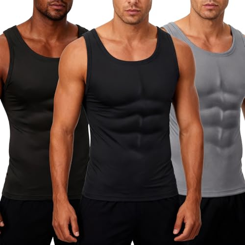 Cozypower 3 Pcs Men Thermal Tank Top Thermal Underwear Tops Winter Warm Sleeveless Thermals Vest for Men Black Gray(Large)
