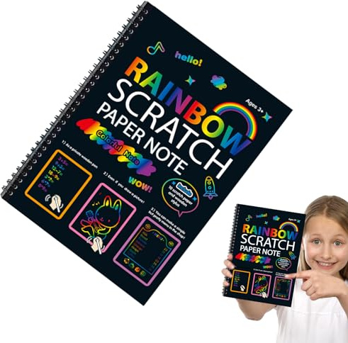 Onlynery Scratch Rainbow Art per Bambini, Scratch Notes Art per Bambini | Set Artistico con Carta da grattare Arcobaleno | Carta da grattare Bambini Artigianato Artistico Note da grattare Set di