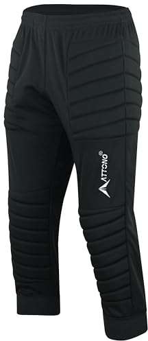 ATTONO Pantalón de portero de fútbol 3/4 de longitud media acolchado en la rodilla y la cadera, Negro , M