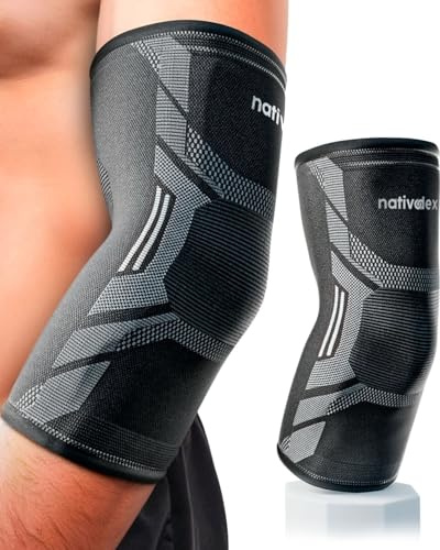 NativoDex Ellenbogenbandage – Kompressionsbandage für Ellenbogen, Bandage für Tennisarm, Golferarm, Sehnenentzündung, Arthrose, Sport - Armbandage Herren und Damen (Weiß, M)