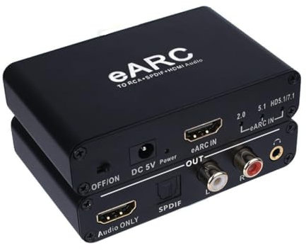 HDMI eARC/ARC till HDMI, RCA R/L, optisk, 3,5 mm ljudomvandlare, eARC/ARC ljudkonverterare, HDMI ljudåtergång 7.1 Dolby extraktor/adapter