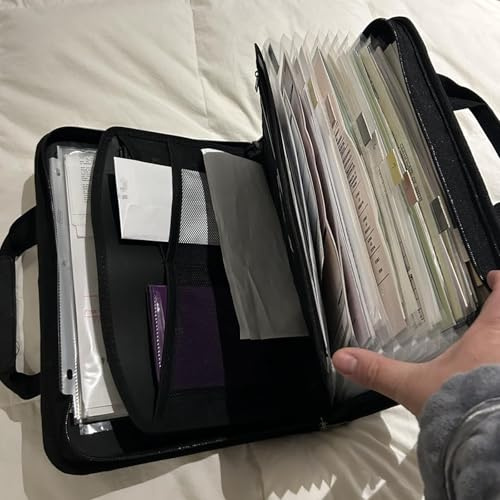 MAKTSAM 2 organizer portadocumenti a fisarmonica con 13 tasche, formato A4, ignifugo, impermeabile, con manico, espandibile, per certificati, ricevute, documenti