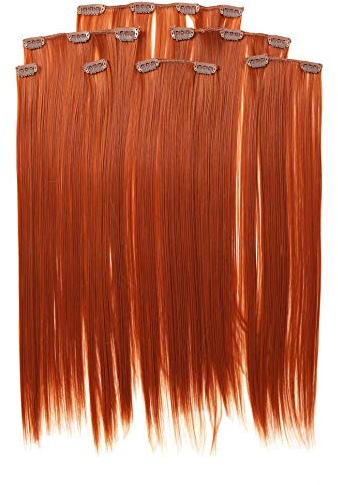 Prettyland 7-teilg SET Statik-frei Clip-In 50cm glatt lang-Haar strähnen Haarteil Haarverlängerung orange Kupfer-Rot R01