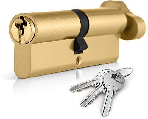 XFORT Serratura a Cilindro per Porta Europea con 3 Chiavi, Serratura Antiurto, Antifurto con Chiave, Alta Sicurezza per Porte in Legno, PVC e Composito, Ottone, Cilindro a Pomolo 55T/45 (100mm)