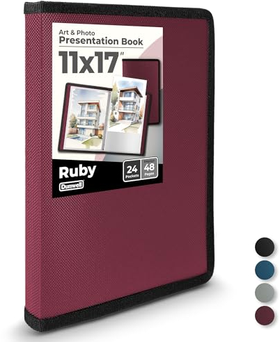 Dunwell Kunst-Portfolio-Mappe mit schwarzem Montagepapier, Präsentationsbuch zur Aufbewahrung von Kunstwerken, 24 klare Kunststoffhüllen, 48 Seiten, säurefreies Polymaterial, 27,9 x 43,2 cm, Rubin