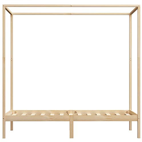 Lasamot Cadre de lit à baldaquin en Bois Massif de pin, Cadre de lit à baldaquin de Style Moderne de Chambre à Coucher 204 x 104 x 200 cm (Longueur x Largeur x Hauteur) Couleur Naturelle
