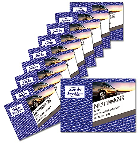 AVERY Zweckform 222-10 Softcover Fahrtenbuch PKW (Finanzamt anerkannt, DIN A6 quer 148x105mm, 112 Seiten|385 Fahrten, Deutschland & Österreich, Abgrenzung privater/geschäftlicher Fahrten) 10er-Pack