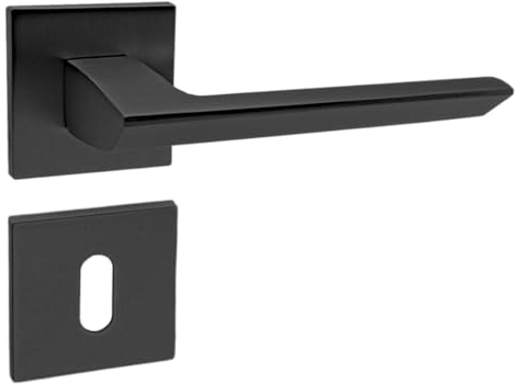 domino Maniglia per Porta Modello ELENA-QR in Alluminio Nero, con Chiusura a Barba e Set di Rosette, Design Moderno e Resistente per Porte Interne
