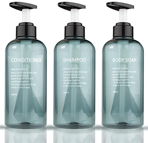 Botes para Gel y Champu 500 ml Dispensador Gel y champu Ducha 3pcs Botellas Segbeauty dispensador de Bomba Recargable Contenedor de Loción de Plástico para Gel de Ducha, Viajes, Hoteles (Azul)