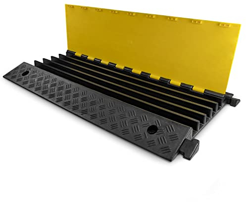 Kabelbrücke 5 Kanäle - Hartgummi/Polyethylen | Belastbar bis 8 Tonnen | Maße: 5,0x50,0x90,0 cm | Schwarz/Gelb