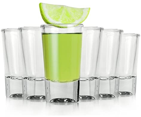 Alcohol Cage QUICK SHOT korta snapsglas 28 ml – 6 stycken set – små skottburkar med tung botten – vodkaglas diskmaskinssäker