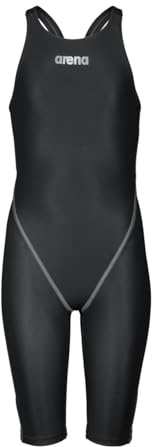 ARENA Powerskin ST Next Open Back Junior Girls' Competition Racing Swimsuit Full Body Short Leg Kneeskin One Piece Athletic Tech Suit, Black, Size 22