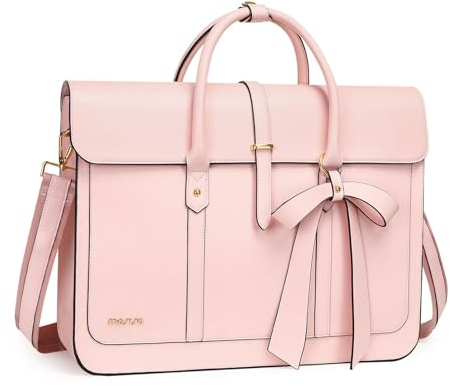 MOSISO Custodia Porta PC Donna,15-15,6 Pollici Laptop in Pelle PU Borsa a Tracolla Convertibile,16 Pollici Borsa Messenger Casual Lavoro Viaggio Computer con Nodo a Fiocco,Rosa