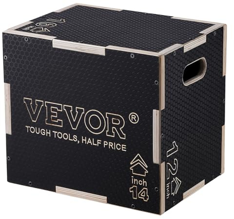 VEVOR30/24/20 tum plyo-låda i trä, plattform och hoppande agility-låda, halkfri fitnessträning, stegruta för hemmagym, konditionering, styrketräning, svart