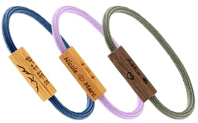 STREIFHOLZ Armband aus Segeltau mit Holz, verstellbar & personalisiert, individuell mit Gravur, 40 Motive zur Auswahl, 8 Bandfarben
