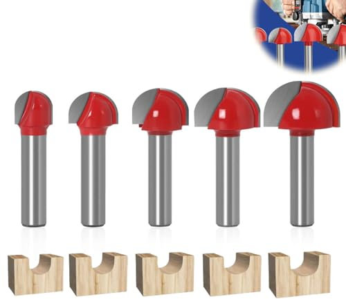 5PCS Abrundfräser 8mm Schaft, Rundfräser Abrundfräser Fräser Oberfräse Abrundfräser Fräser Kugelfräser Holzbearbeitung Fräser Rund Nase Cove Core Box Für Kantenfräse Frästisch - 12/16/19/22/25mm