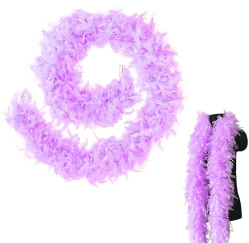 MORAINJAY Federboa,2 Meter 90g Feder Boas Flauschige Pute Federn Schal Damen,Federstola für Damen Kostüm Kleid Mädchen Tee Party,Federschal für Karneval Party,Kostüm Party (Hellviolett)