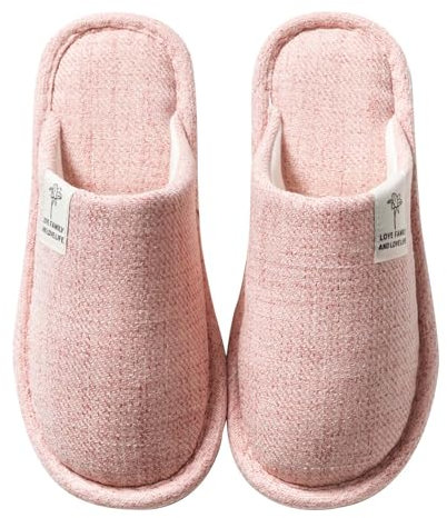 Colexy Hausschuhe Winter Leinenhausschuhe atmungsaktiv Gästehausschuhe, drinnen Slippers Rutschfeste für Damen Herren zu Hause Hotel (Rosa,38-39)