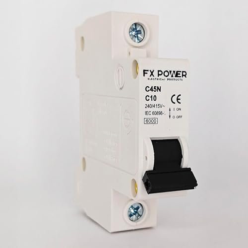 FX POWER® Interruptor Automático Magnetotérmico 1P 2P 3P 10A 16A 25A 32A, 6kA/10kA, Protección Contra Sobrecargas y Cortocircuitos, CURVA C, Certificación CE, IEC/EN60898-1 ... (1P-10A)