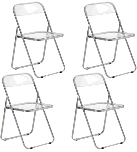 LuxNook Lot de 4 Chaise Pliante Pet Chaise en métal Transparent, capacité de Charge de 150 kg, pour Salle à Manger, Salon, Jardin
