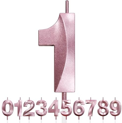 Número 1 Vela de Cumpleaños con Purpurina oro rosa y Diseño 3D, Velas con Números, Decoración de Tarta, Vela de Tarta para Fiesta de Cumpleaños, Aniversario de Boda, Decoración de Fiesta