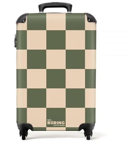 NoBoringSuitcases.com® Valise Cabine 55x35x25, Valise à roulettes, Bagages Rigide, Suitcase Légère, Trolley Cabine avec Blocs - Vert et Beige, Valise 10kg, Valise pour Avion