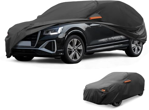 Partuto Funda de Coche Impermeable para Todo Clima Protección Solar y contra la Lluvia Exterior Completa para Audi Q2 210D-PU Negro con Franjas Reflectantes