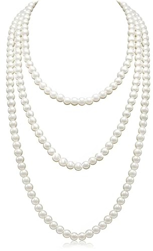HREDZEO Collier Perle Femme,1920 Collier de Perles Fashion Long Collier de Perles Artificielles Collier en Perles d'imitation Collier Perles Long De Fausses Perles Pour Mariage Fiançailles(150 cm)
