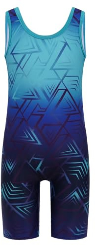 Miaeowve Kinder Junge Mädchen Turnanzug Ärmellos Gymnastikanzug Geometrisch Print Sport Overall Kurz Jumpsuit Sport Leotard Trikotanzug Fitness Sportwear Hellblau 110-116