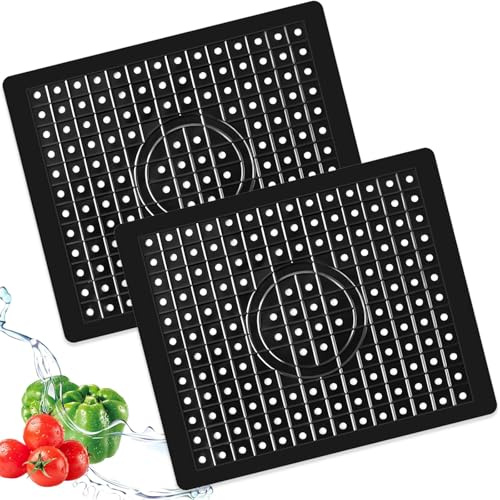 OUTALIZ Inserto para Fregadero, 2 Piezas Alfombrilla Fregadero Cocina, 31 x 26 cm Alfombrilla de Goma para Fregadero, Alfombrilla de Drenaje Cuadrada, Apto para Cubiertos, Tazas(Negro)