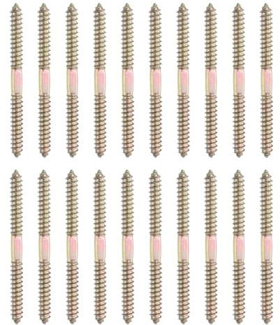 sourcing map 20 Pcs Double Ended Screws, M8 x 100 mm Carbon Steel Hanger Bolts, Self-Tapping Wood Dowel Screws for Wood Joint Furniture, Color Zinc