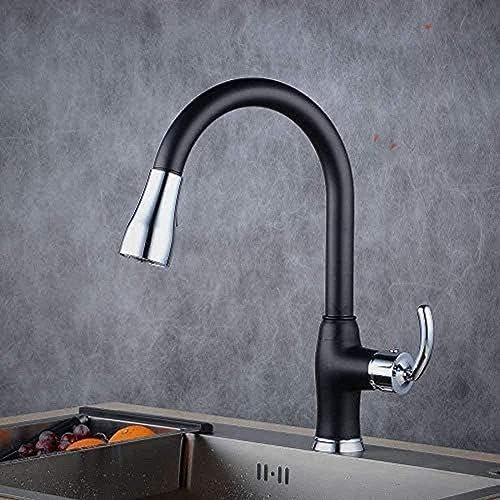Faucet Low Pressure Pull-Out Kitchen Tap Rotatable 360 ° Faucet with Dual Rinsing Spray and High Round Arch Spout