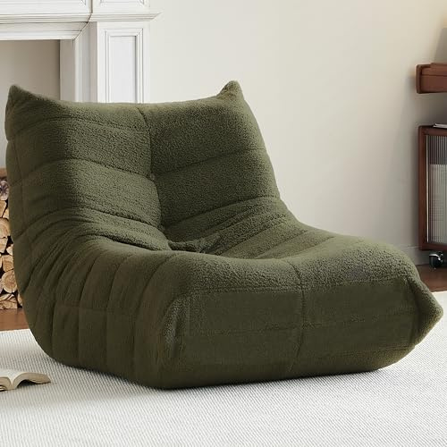 Gazecaia Comfy Bean Bag Chair for Adults Teens | Fireside Floor Lounge Chair, Soft Teddy High-Resilience Memory Foam Bean Bag Couch with Non-Slip Base, for Living Room Bedroom Apartment Office, Green