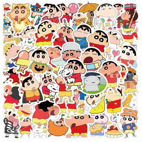 60 pegatinas de anime japonés, Crayon Shin-chan, vinilo impermeable, pegatinas divertidas para portátil, equipaje, monopatín, niños y chicos