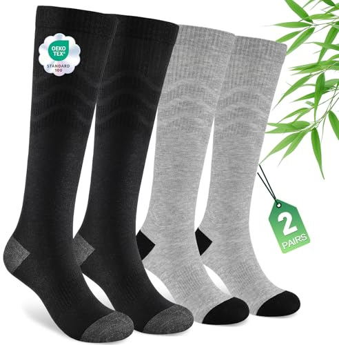 SukModen Compression Socks for Women & Men, 2 Pairs Bamboo Viscose 15–20mmHg, Knee High Cushioned Flight & Travel Support Socks for Work, Pregnancy, Nursing, Flying, Sports, Long Standing
