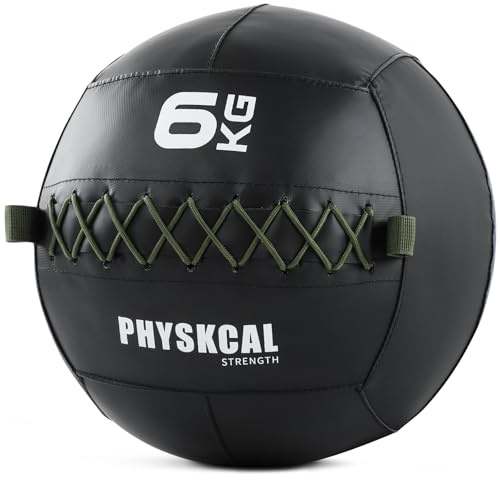 PhysKcal Medicine Wall Ball, mjuka läder-slambollar med vikt för dynamiska helkroppsövningar, HIIT-träning, styrka och uthållighetsuppbyggnad, strukturerad, bekvämt handtag