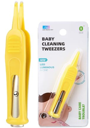 Baby Nasal Tweezer, Anti-Skid Safety Round-Head Baby Cleaning Tweezers Ear Nose Navel Cleaner Clip Tool with LED Light