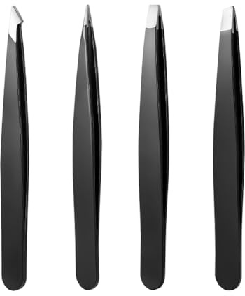 YIKUBO Tweezers Eyebrows 4pcs,High-Precision Stainless Steel Tweezers Set for Ingrown Hair for Eyebrows, Nose Hairs, and Other Body Hair Black