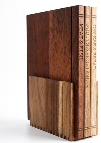 Set di 3 Taglieri a Forma di Libro per Cucina, 33×25,5×2 cm, Taglieri in Acacia con Supporto, Etichettati per Carne & Pesce, Frutta & Verdura, Regalo di Inaugurazione Casa
