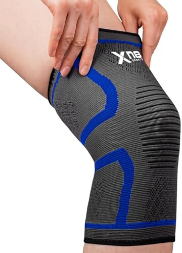 Xn8 Knee Support Brace, Compression Sleeve for Pain Relief, Arthritis, Meniscus Tear, ACL/MCL & Tendonitis, Silicone + Synthetic Rubber Sports Knee Sleeve for Running, Sports, Squats & Recovery-1PC